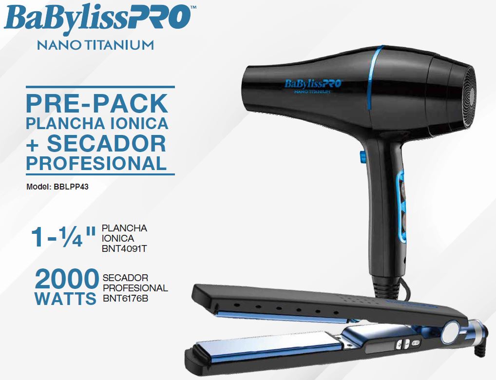 BaBylissPRO® COMBO BLOWER  2000 FLAT 4091 Nano Titanium™ BLACK BLUE