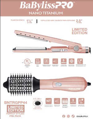 BaBylissPRO® COMBO FLAT 1 1/4" + HOT AIR BRUSH 2.5" ROSE LIMITED EDITION